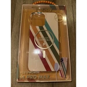 xo Poppy, iPhone 14 PRO MAX Case Beige‎ Multicolor Retro Stripe MagSafe NEW